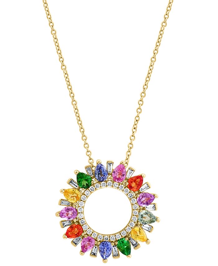 EFFY Collection - Multi-Gemstone (3-1/10 ct. t.w.) & Diamond (1/3 ct. t.w.) Circle 16" Pendant Necklace in 14k Gold