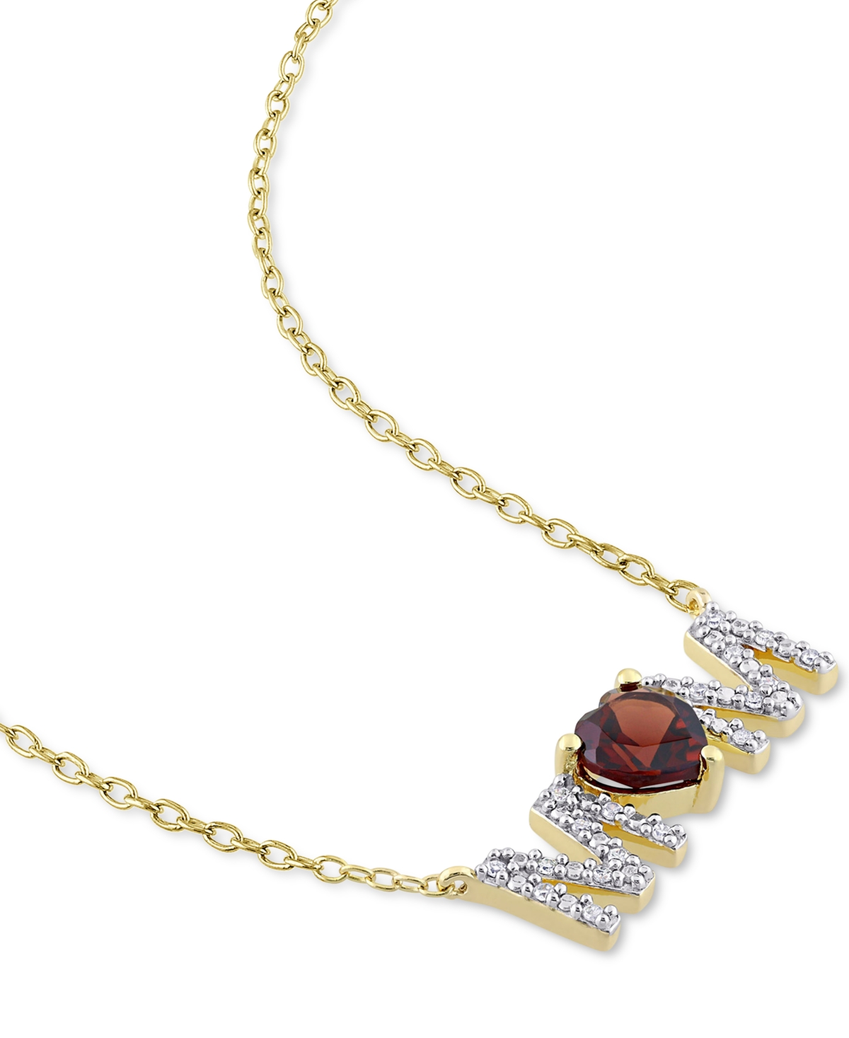 Rhodolite(4/5 ct. t.w.) & Diamond (1/10 ct. t.w.) Mom Pendant Necklace in 18k Gold-Plated Sterling Silver - Garnet