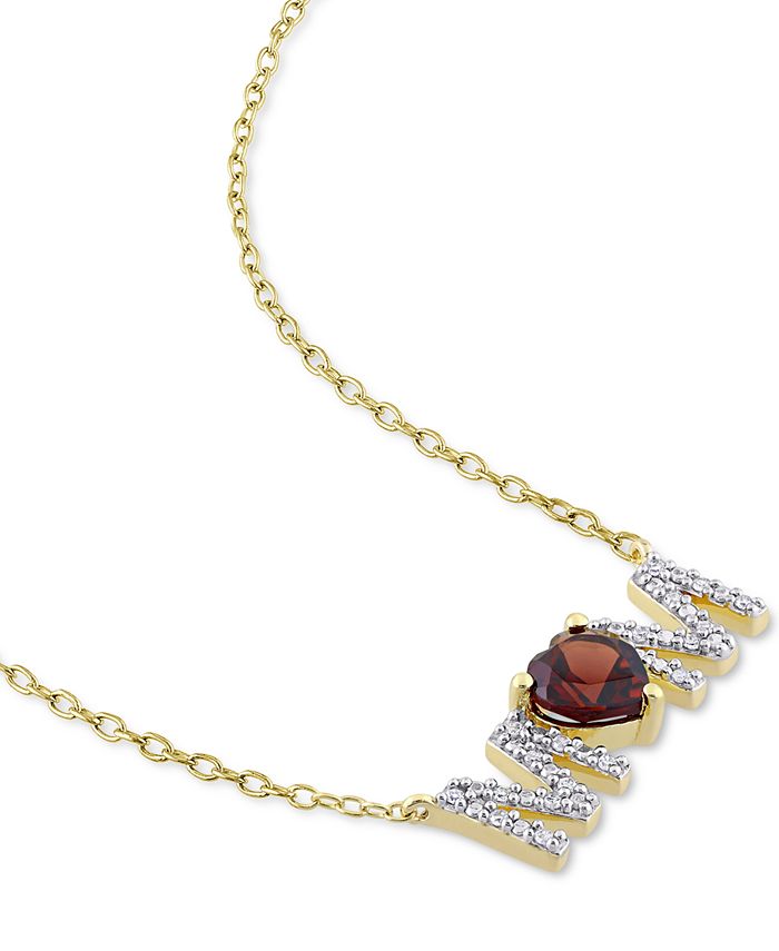 Macy's - Rhodolite Garnet (4/5 ct. t.w.) & Diamond (1/10 ct. t.w.) MOM 18" Pendant Necklace in 18k Gold-Plated Sterling Silver
