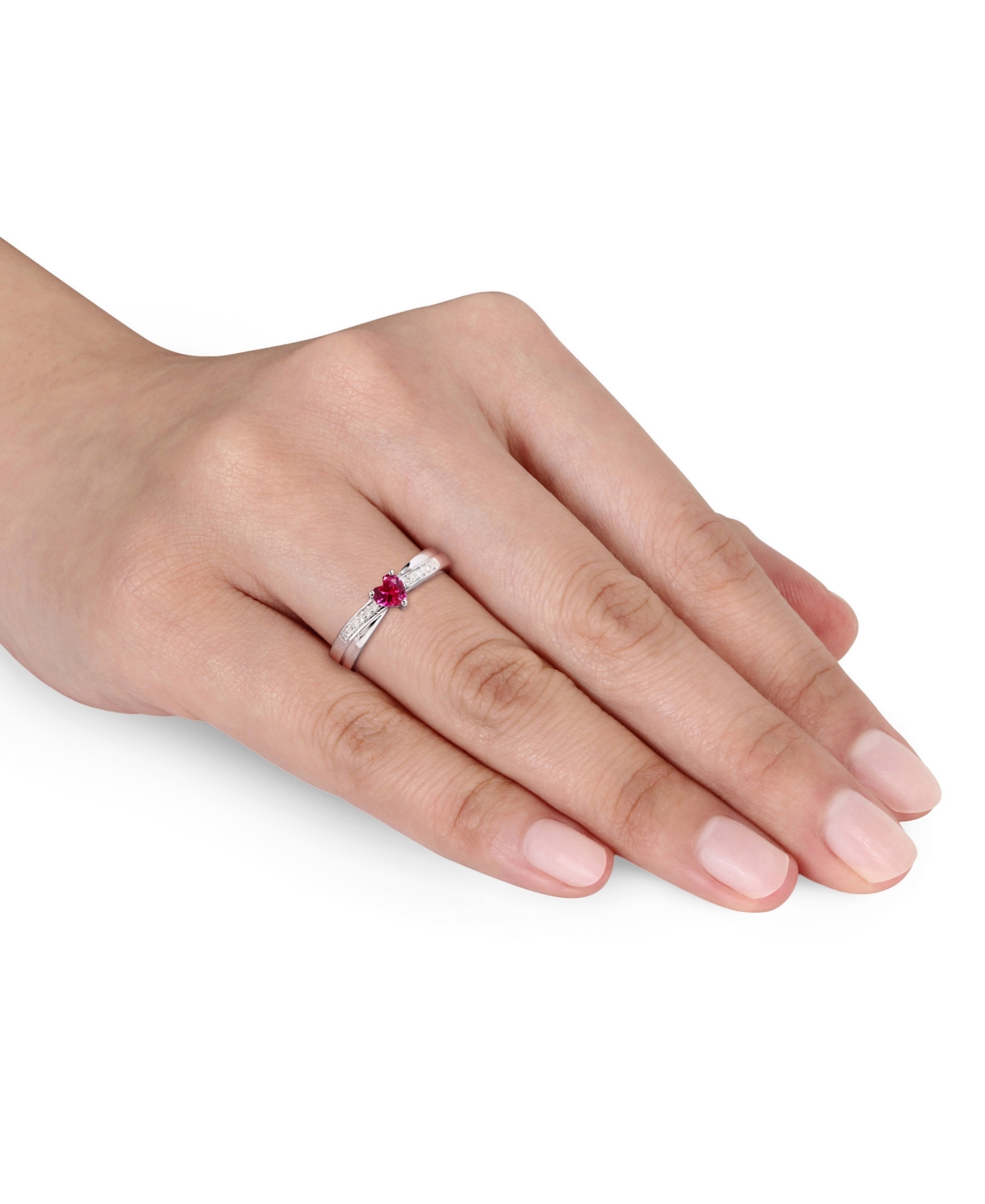 Lab-Grown(1/3 ct. t.w.) & Diamond (1/20 ct. t.w.) Ring in Sterling Silver - Ruby