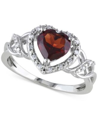 Sterling Silver Garnet Heart 2024 Diamond Ring