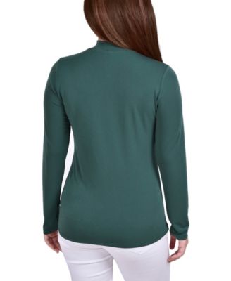 Petite Long Sleeve Studded Mock Neck Top
