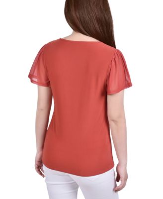 Petite Studded Short Flutter Sleeve Top