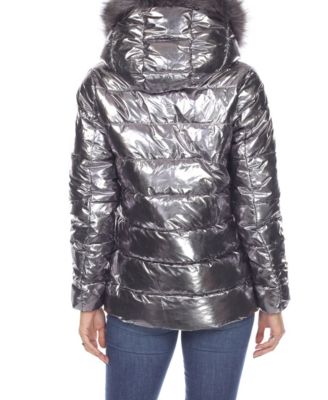 Women's Metallic Puffer Coat With Hoodie