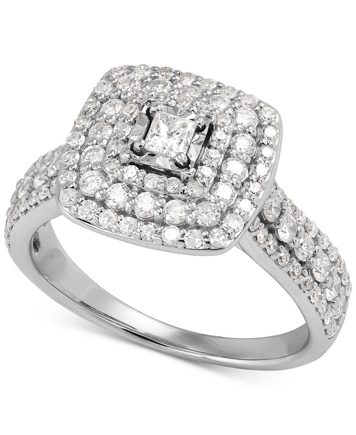 Macy's - Diamond Princess Multi-Halo Engagement Ring (1 ct. t.w.) in 14k White Gold