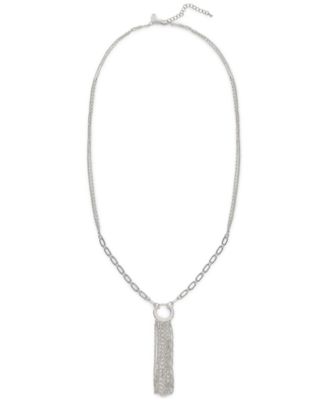 Photo 1 of Silver-Tone Mixed Chain Tassel Long Pendant Necklace, 31" + 3" extender