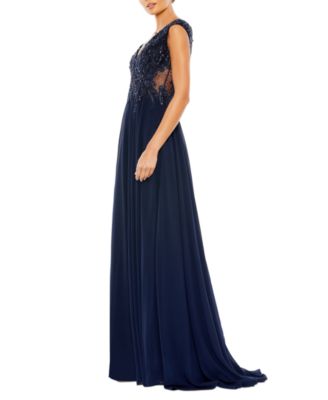 Women's Appliqued Cap Sleeve Bodice Flowy Gown