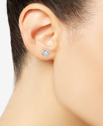 Macy's - Cultured Freshwater Pearl (5mm) & Diamond Accent Heart Stud Earrings in Sterling Silver