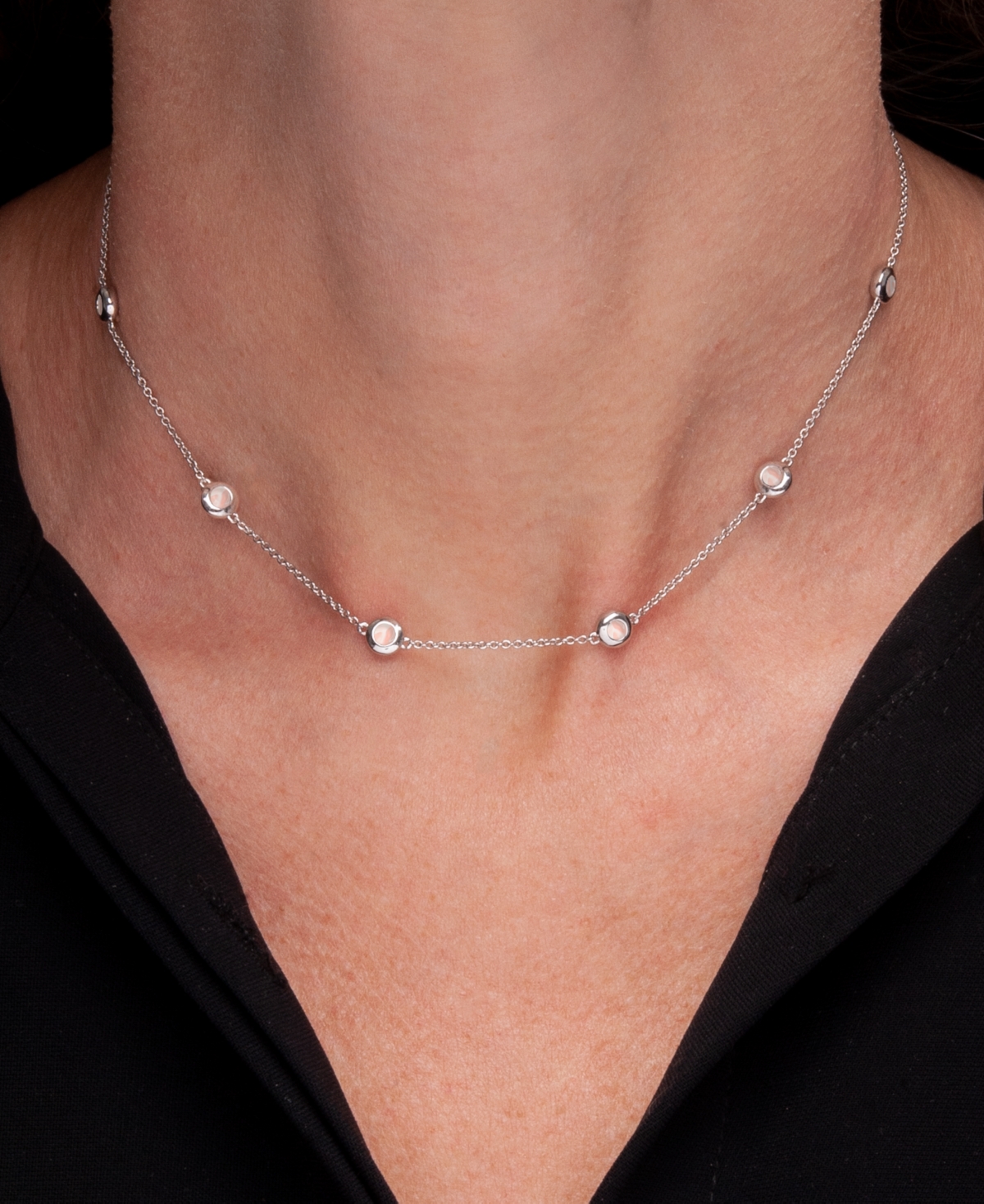 Mother-of-Pearl Station Collar Necklace in Sterling 17