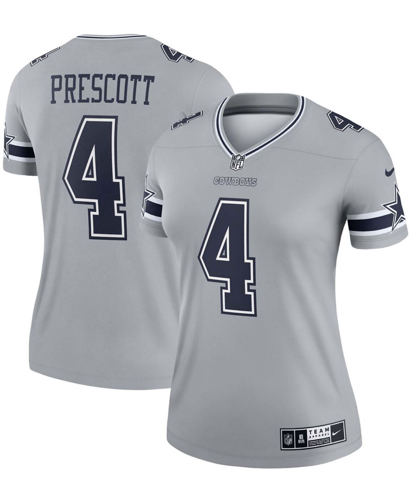Женское джерси Nike Women's Dak Prescott Gray Dallas Cowboys Inverted Legend Jersey — фото 1