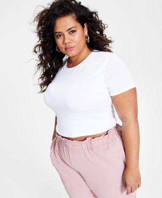 Bar III - Plus Size Crewneck Crop Top