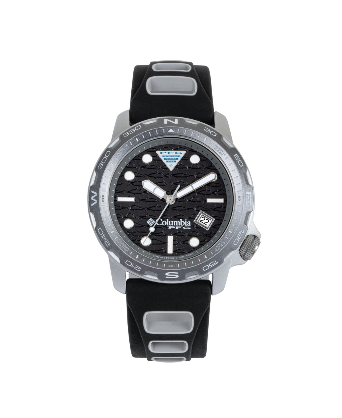Columbia Unisex Pfg Backcaster Black, White Silicone Strap Watch, 43mm