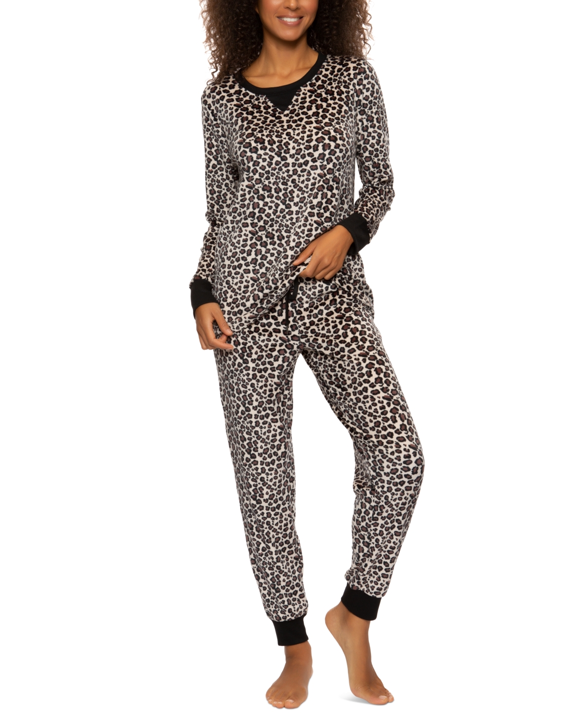Felina Adrienne Print Satin Pajamas In Jaguar