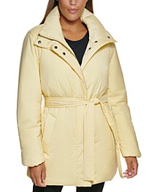 Belted Stand-Collar Puffer Coat