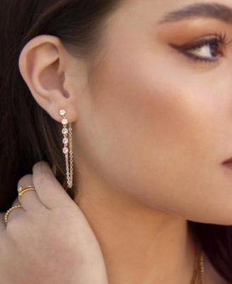 Crystal Gold-Plated Chain Dangle Earrings