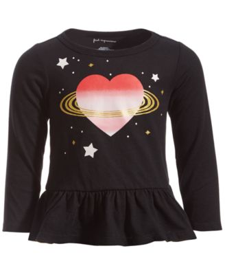 First Impressions - Baby Girls Space Heart Long-Sleeve Peplum T-Shirt