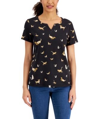Karen Scott - Pet Parade Split-Neck Top