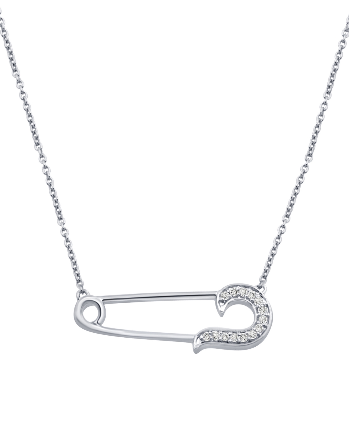Diamond Safety Pin 18" Pendant Necklace (1/10 ct. t.w.) in Sterling Silver - Sterling Silver