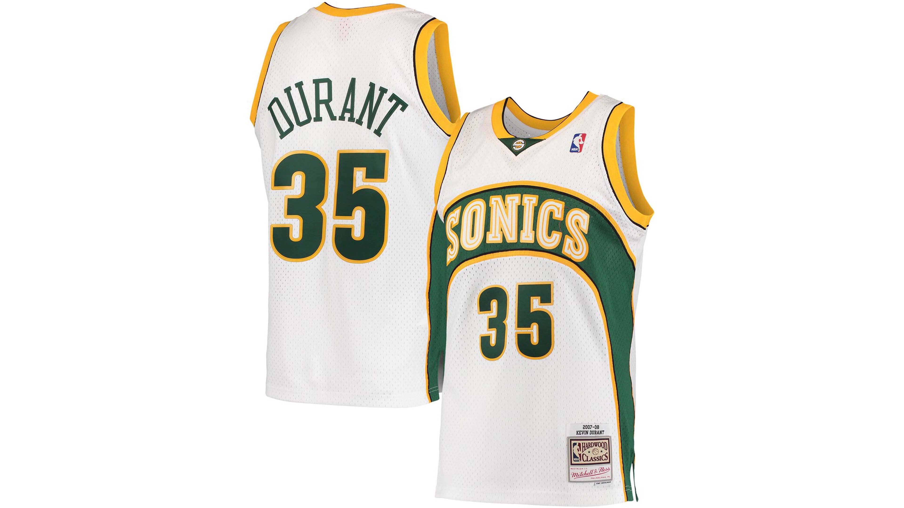 Men's Mitchell & Ness Kevin Durant White Seattle SuperSonics Hardwood Classics Swingman Jersey