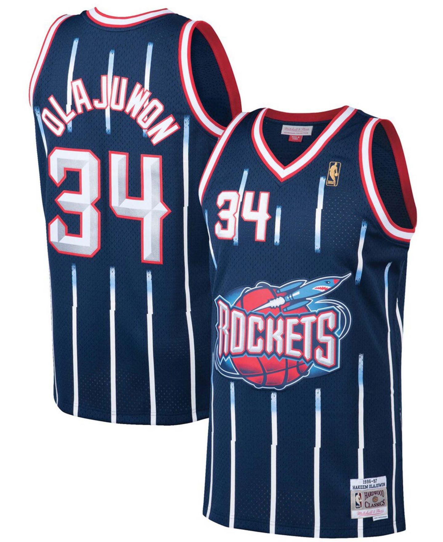 Мужской топ Mitchell & Ness Hakeem Olajuwon Navy Houston Rockets 1996-97 Hardwood Classics Swingman Jersey — фото 2