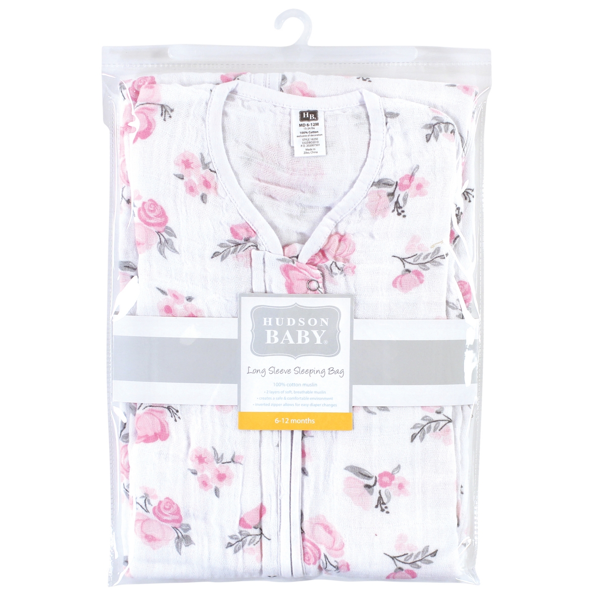 Hudson Baby Baby Girls Long Sleeve Muslin Sleeping Bag, Wearable Blanket, Sleep Sack,- Pink floral