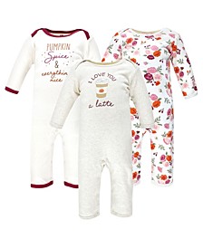 Baby Girls Cotton Coveralls, Pack of 3