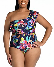 Plus Size Printed One-Shoulder One-Piece Swimsuit