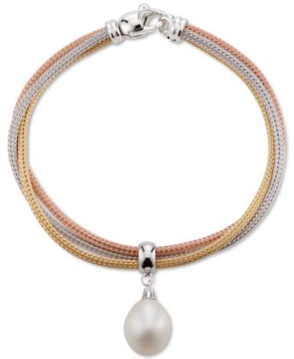 Macy's - Cultured Freshwater Pearl (10mm) Tricolor Triple Row Charm Bracelet