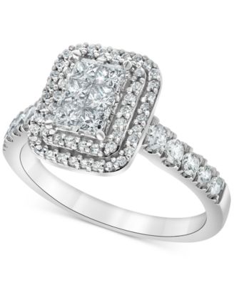 Macy's - Diamond Princess Cluster Halo Engagement Ring (1 ct. t.w.) in 14k White Gold