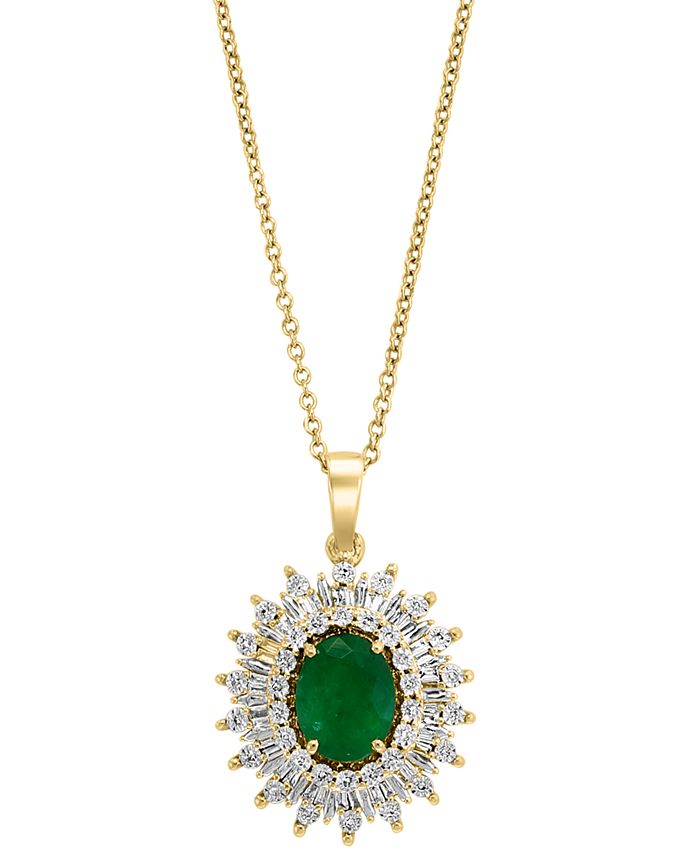 EFFY Collection - Emerald (1-1/2 ct. t.w.) & Diamond (1/5 ct. t.w.) Halo 18" Pendant Necklace in 14k Gold
