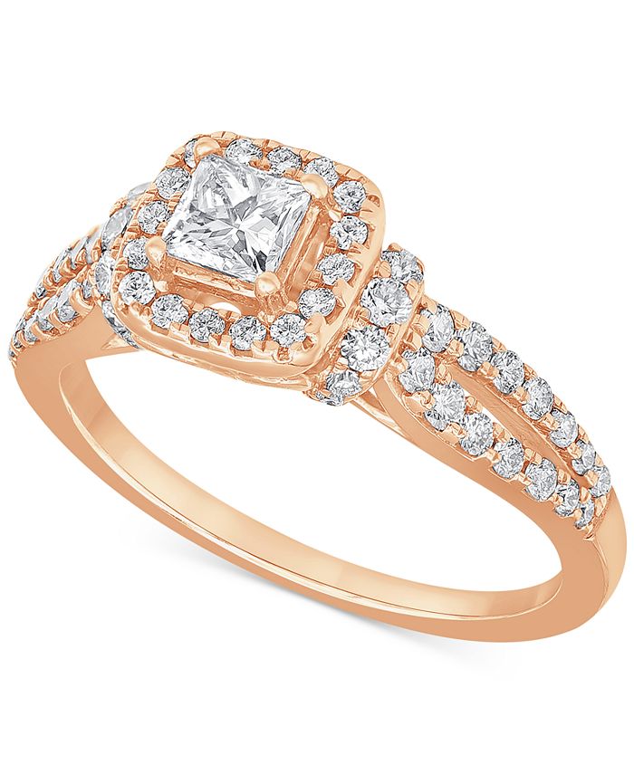 Macy's - Diamond Princess Halo Engagement Ring (1 ct. t.w.) in 14k Rose Gold