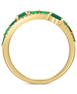 EFFY&reg; Emerald (3/4 ct. t.w.) &  Diamond (1/10 ct. t.w.) Stack Look Double Row Ring in 14k Gold