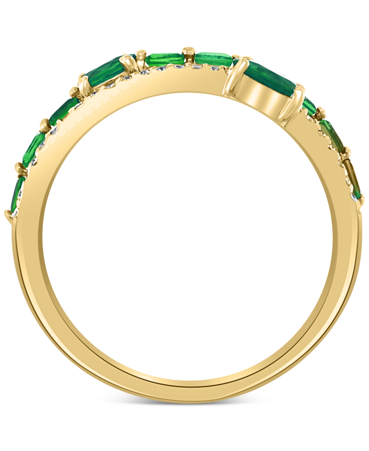 Effy(3/4 ct. t.w.) & Diamond (1/10 ct. t.w.) Stack Look Double Row Ring in 14k Gold - Emerald