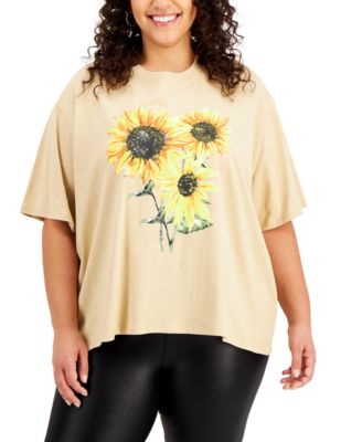 Rebellious One - Trendy Plus Size Sunflower Graphic T-Shirt