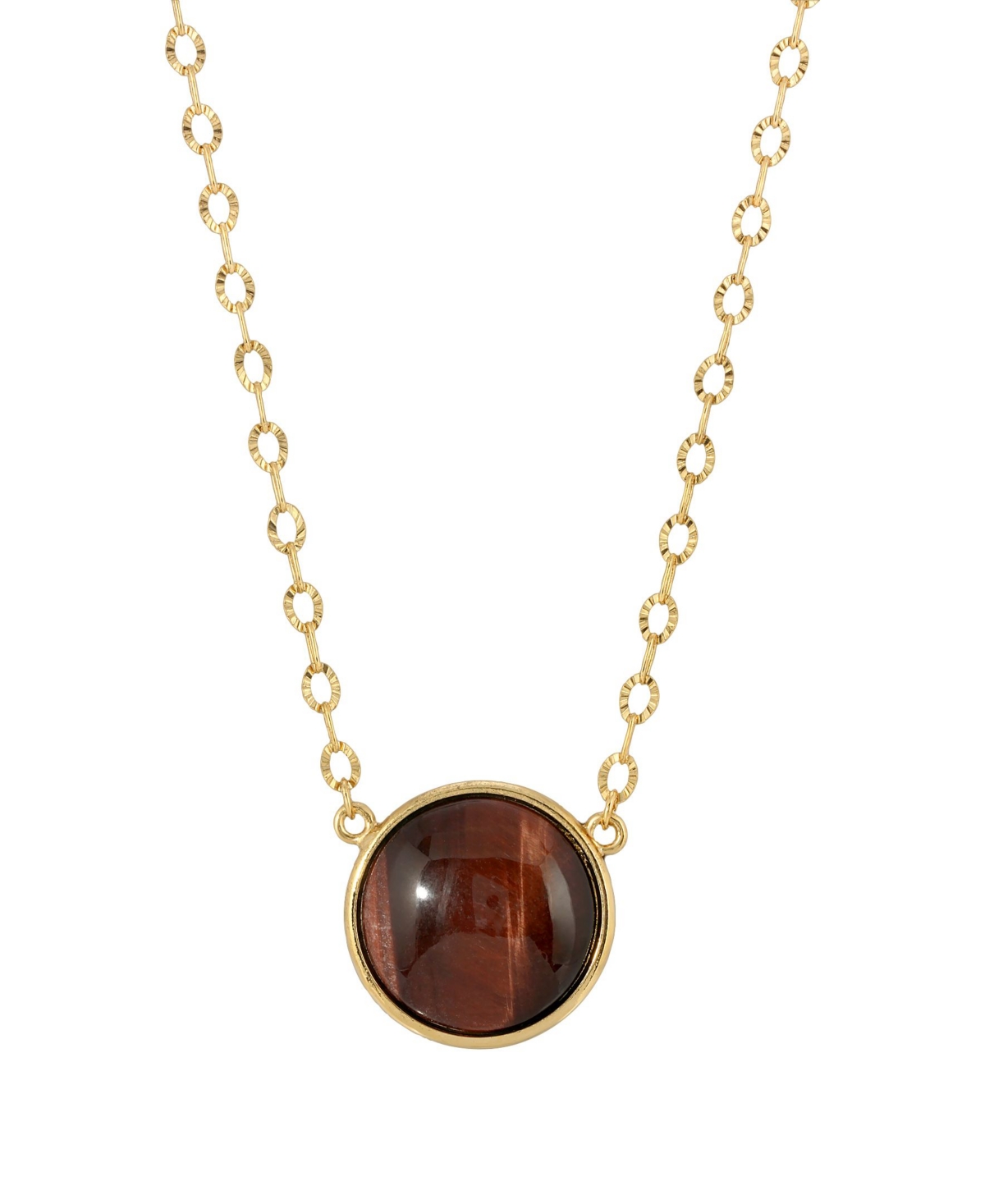 2028 Gold-tone Burnt Tiger Eye Stone Necklace In Brown