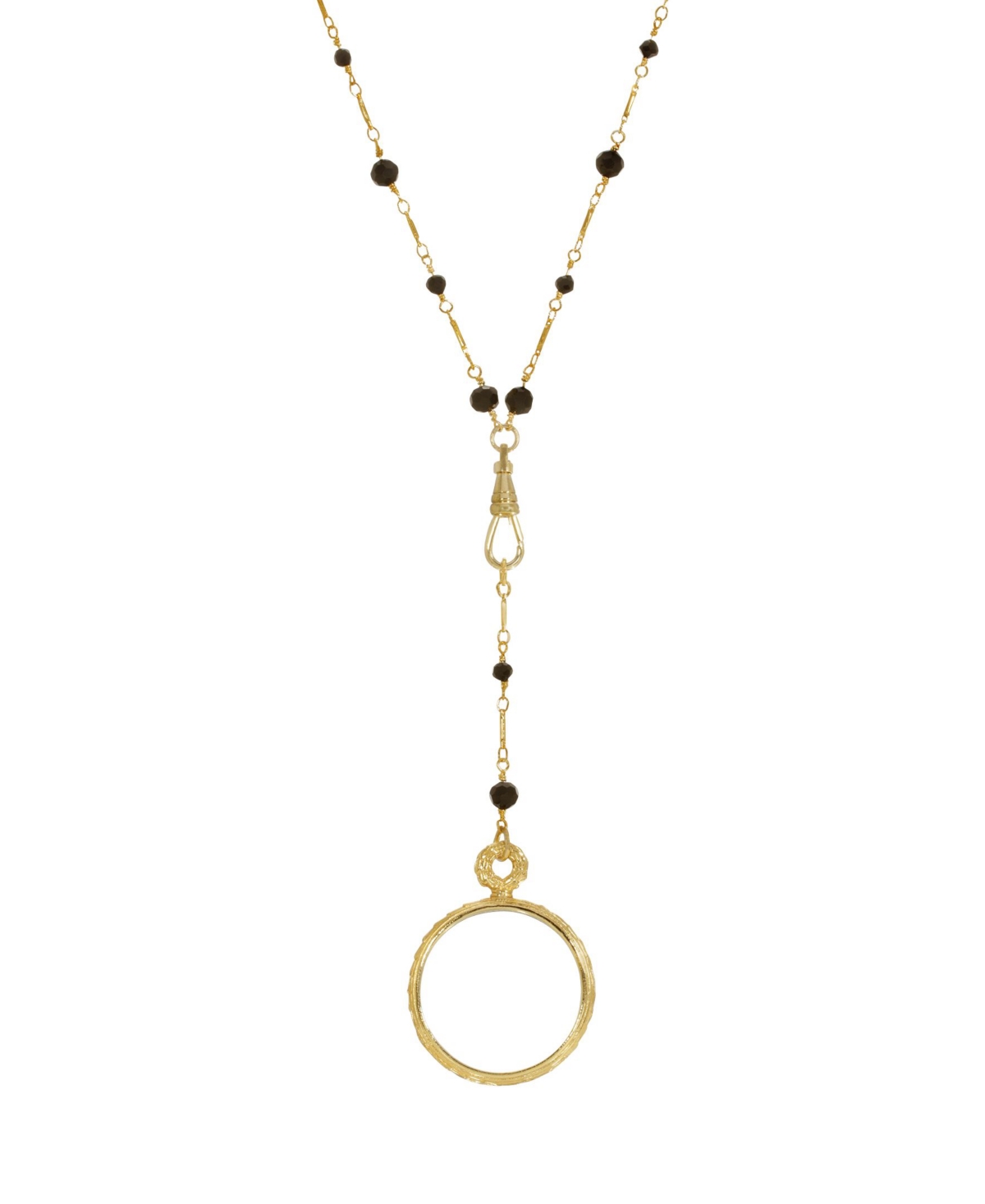 2028 Gold-tone Magnifying Glass Drop Necklace In Black