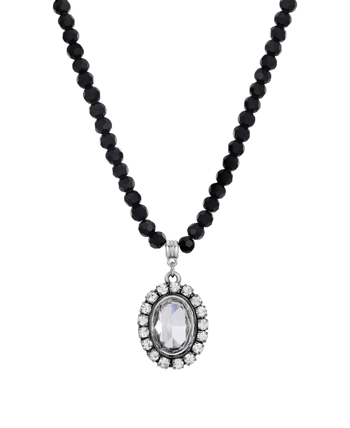 2028 Oval Rimmed Crystal Beaded Necklace In Black