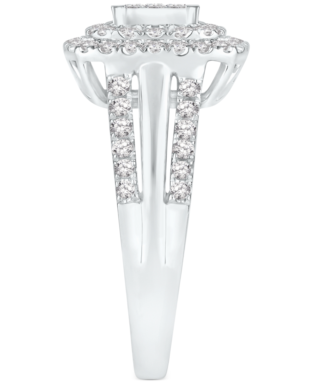 Diamond Princess Square Double Halo Cluster Ring (1 ct. t.w.) in 14k- White Gold