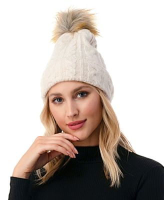 Women's Cable Knit Faux Fur Pom Beanie