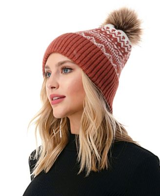Women's Fair isle Faux Fur Pom Beanie