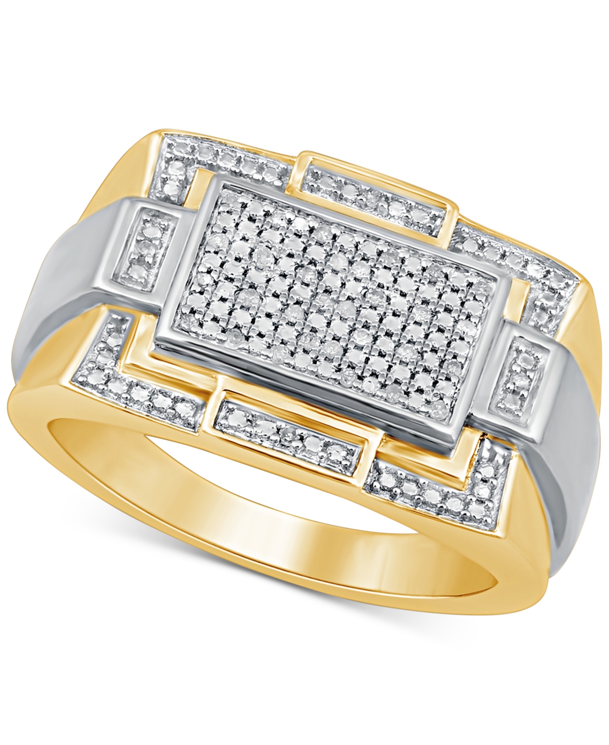 Men's Diamond Ring (1/10 ct. t.w.) in Sterling Silver & 18k Gold-Plate - Gold Over Silver