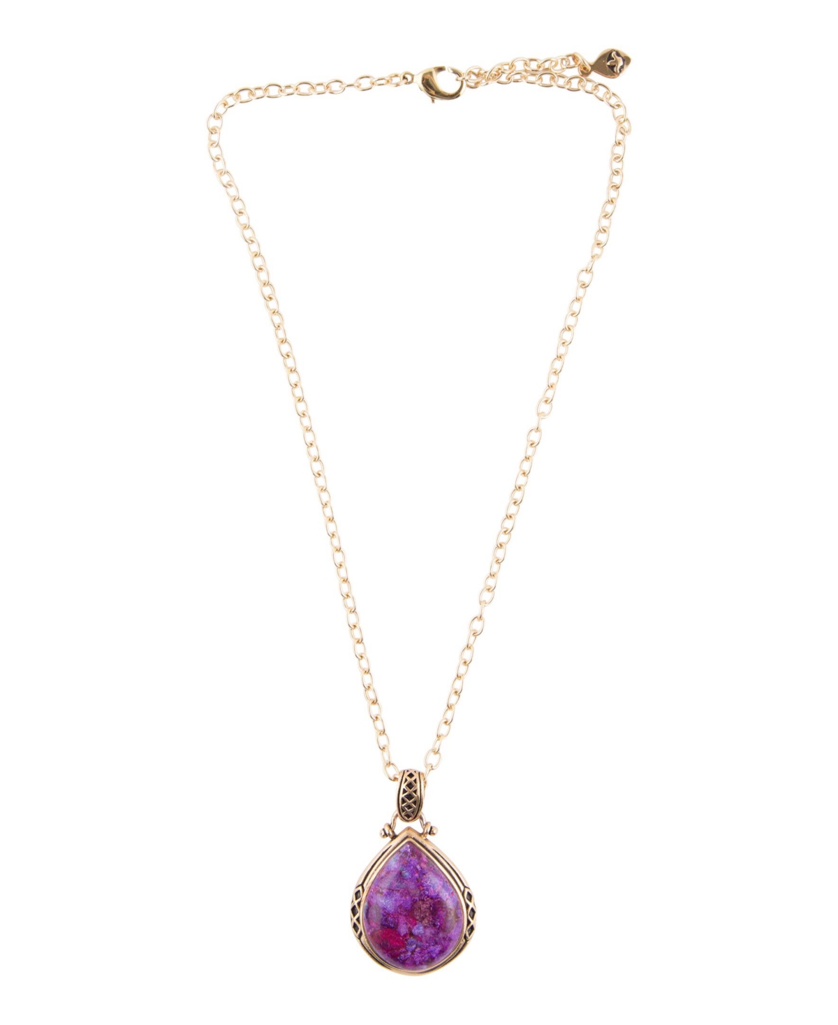 Barse Women's Havana Bronze and Purple Turquoise Pendant On Chain Necklace