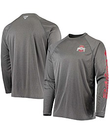 Men's Heathered Charcoal Ohio State Buckeyes PFG Terminal Tackle Raglan Omni-Shade Long Sleeve T-shirt