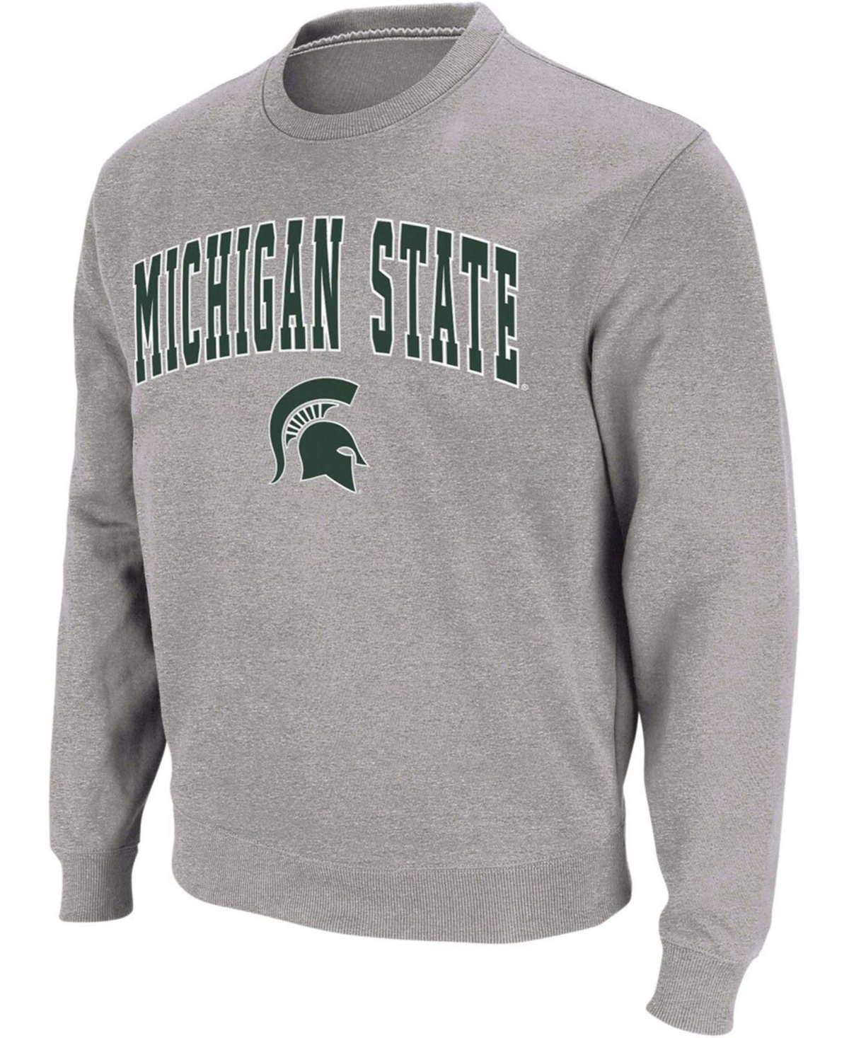Shop Colosseum Men's Heather Gray Michigan State Spartans Arch Logo Crew Neck Sweatshirt