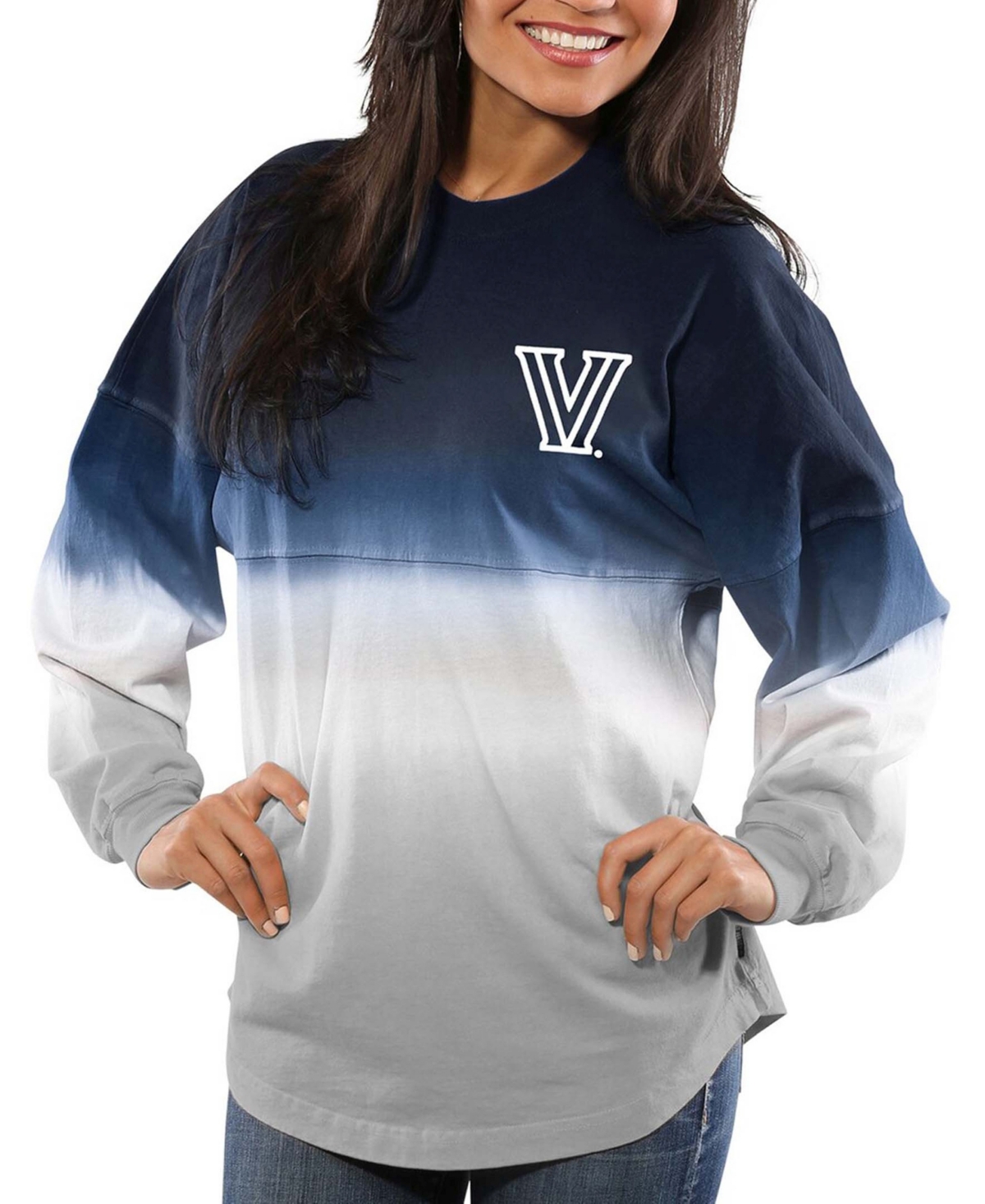 Women's Navy Villanova Wildcats Ombre Long Sleeve Dip-Dyed T-shirt - Navy