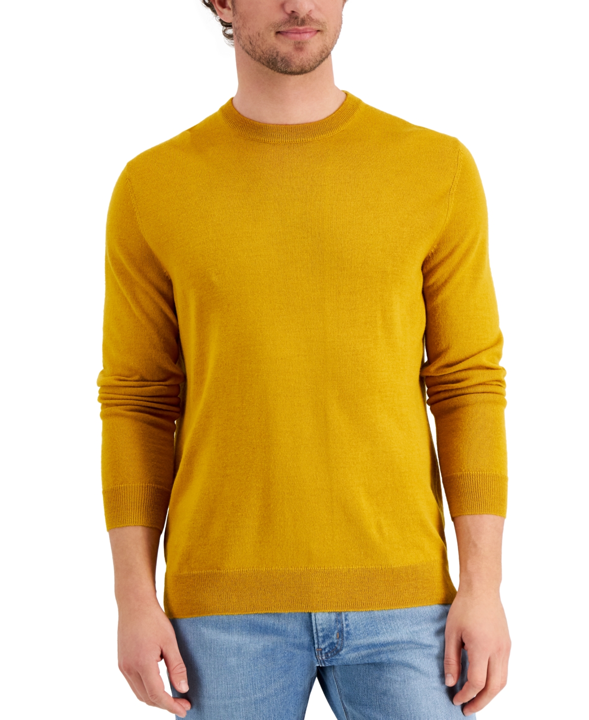 Men's Solid Crew Neck Merino Wool Blend Sweater, Created for Macy's - Royal Purple