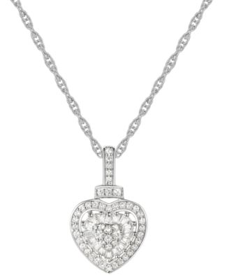 Macy's - Diamond Round & Baguette Heart 18" Pendant Necklace (1/4 ct. t.w.)