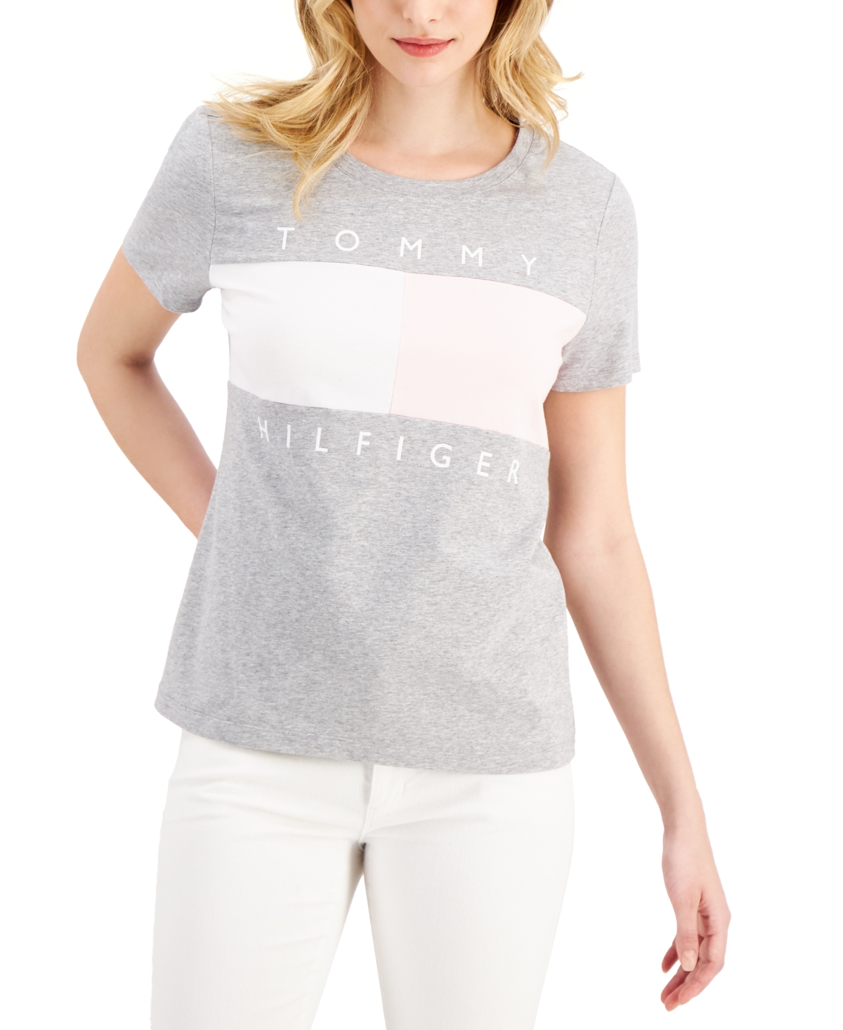 Shop Tommy Hilfiger Women's Big Flag Logo T-shirt In Stone Grey Heather