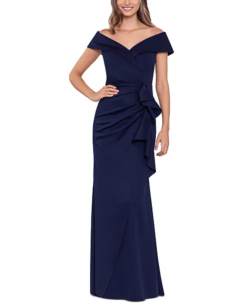 scuba off-the-shoulder gown