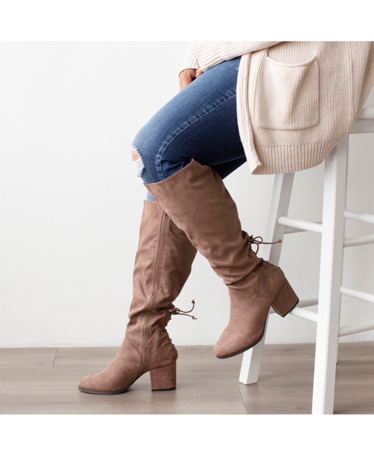Journee Collection Women's Leeda Wide Calf Lace Up Detail Knee High Boots